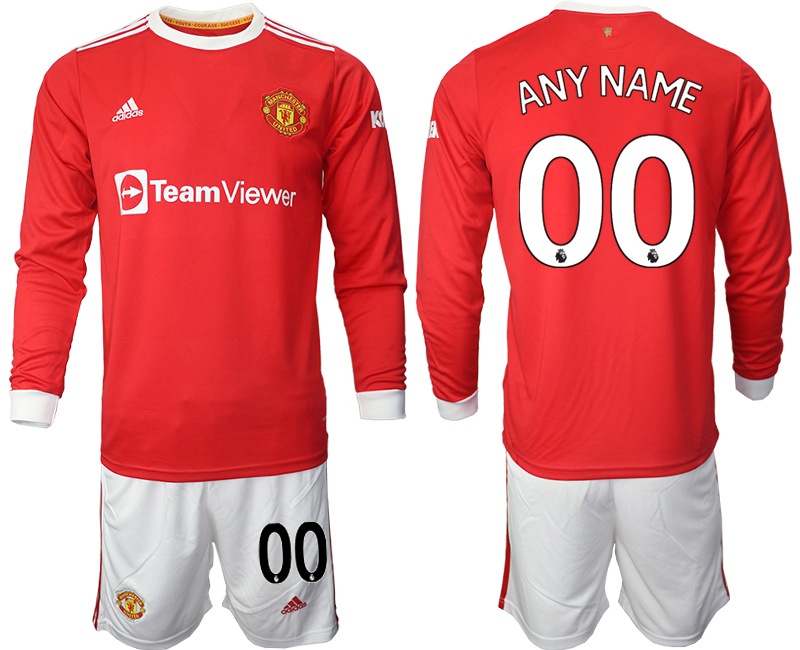 Men 2021-2022 Club Manchester united home red Long Sleeve customized Soccer Jersey
